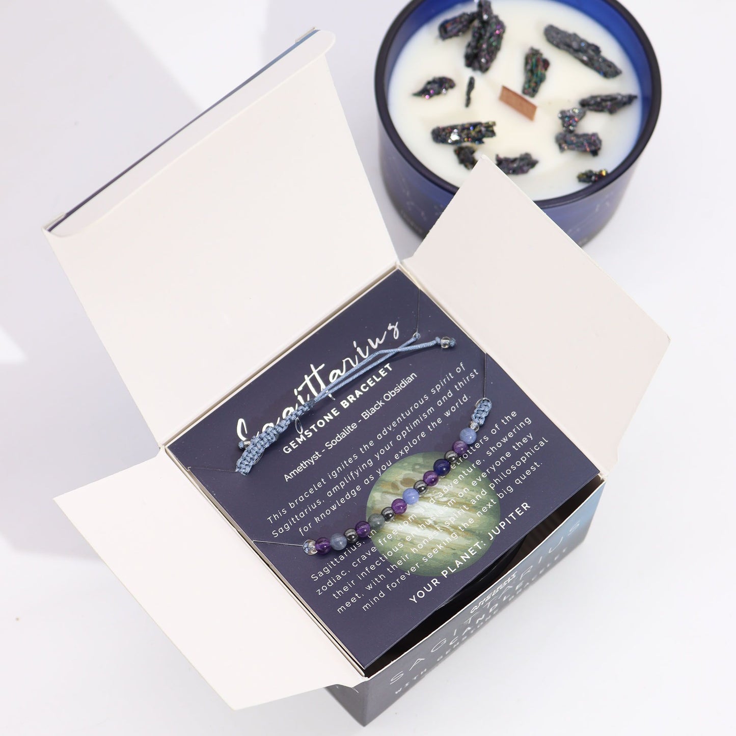 Zodiac Crystal Candle with Gemstone Bracelet – Sagittarius
