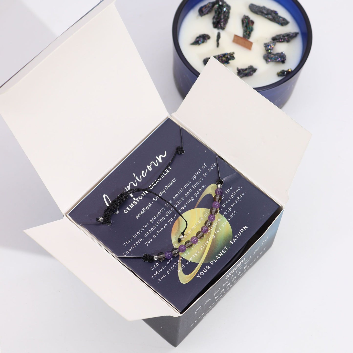 Zodiac Crystal Candle with Gemstone Bracelet – Capricorn