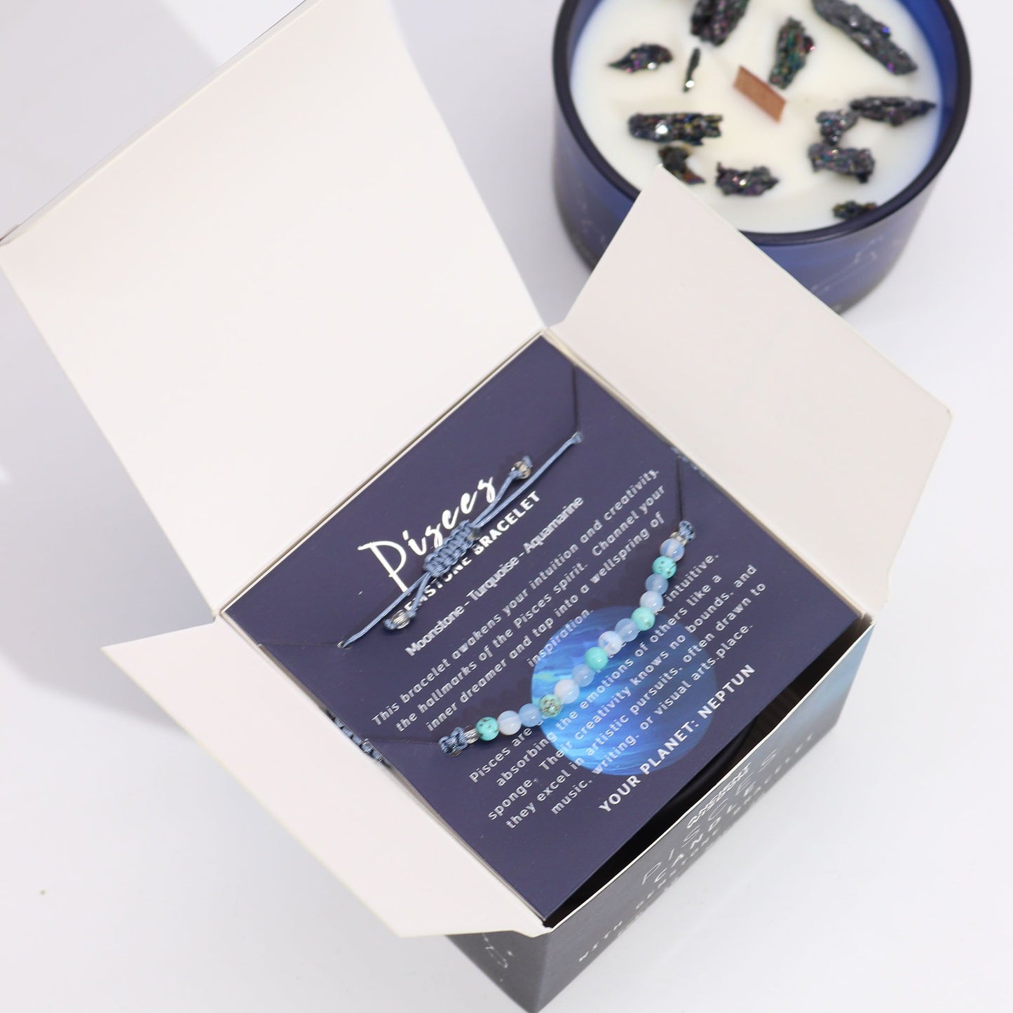 Zodiac Crystal Candle with Gemstone Bracelet – Pisces