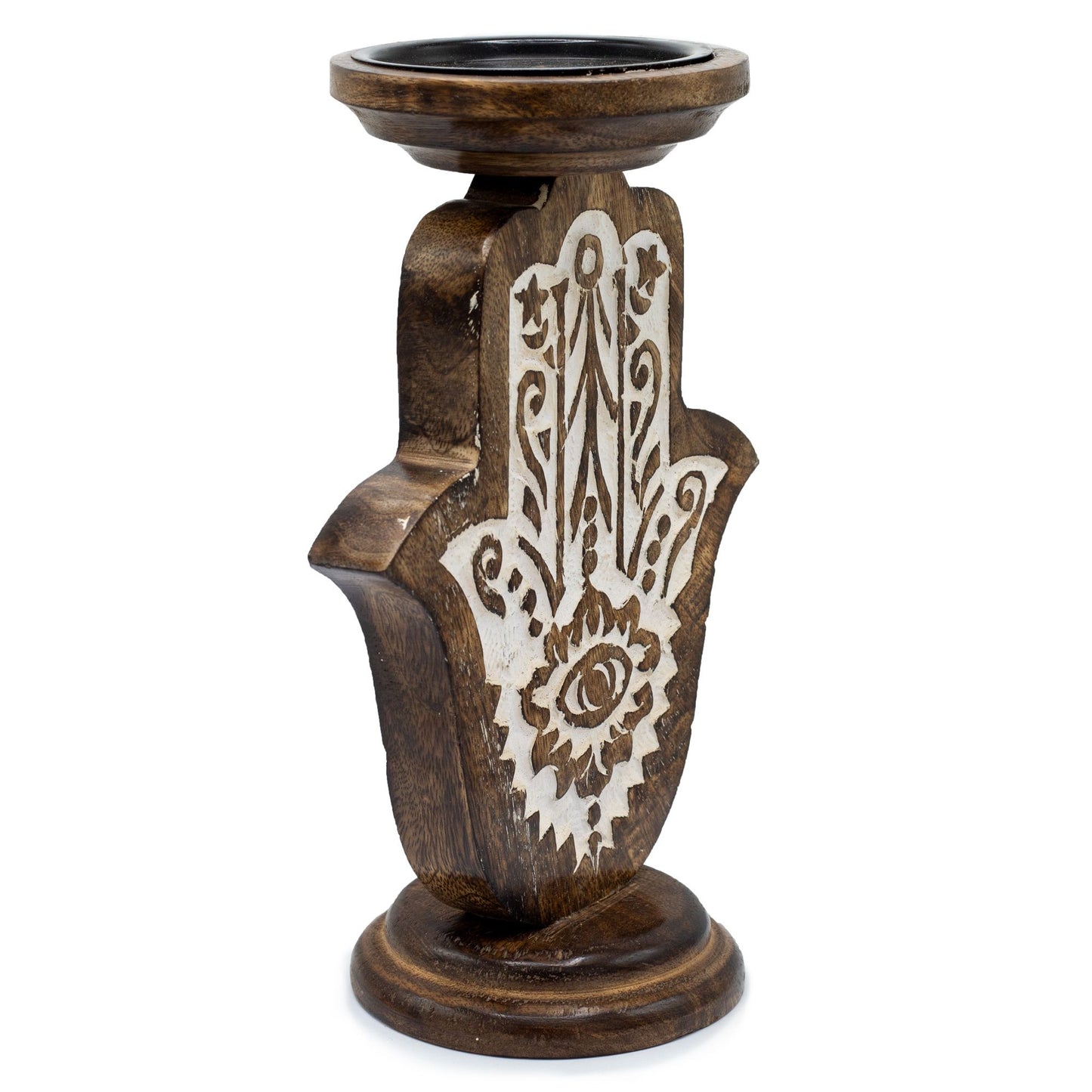 Mango Wood Candle Stand - Hamsa - Large 25x18cm (India)