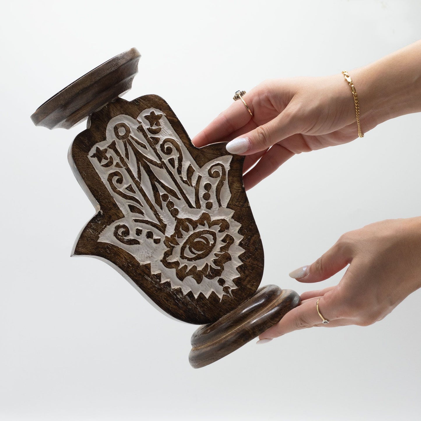 Mango Wood Candle Stand - Hamsa - Large 25x18cm (India)