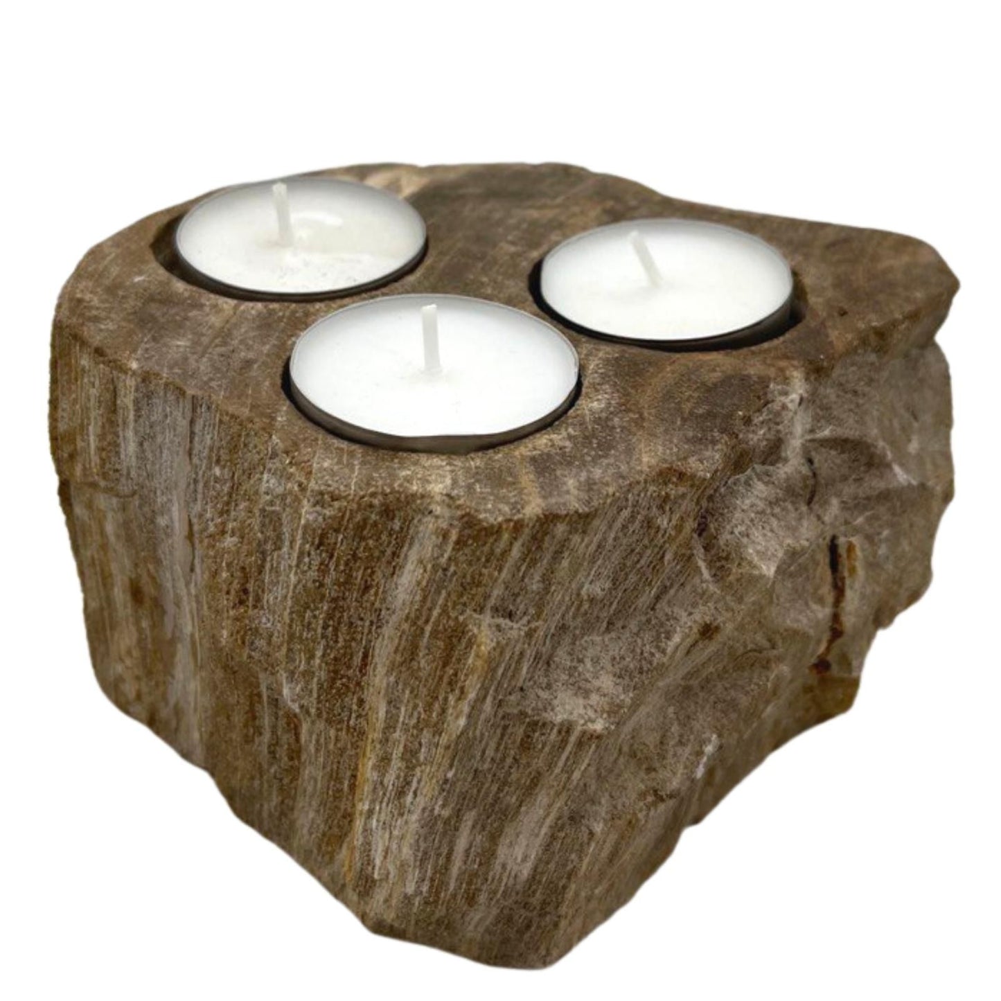 Petrified Wood Candle Holder – Triple