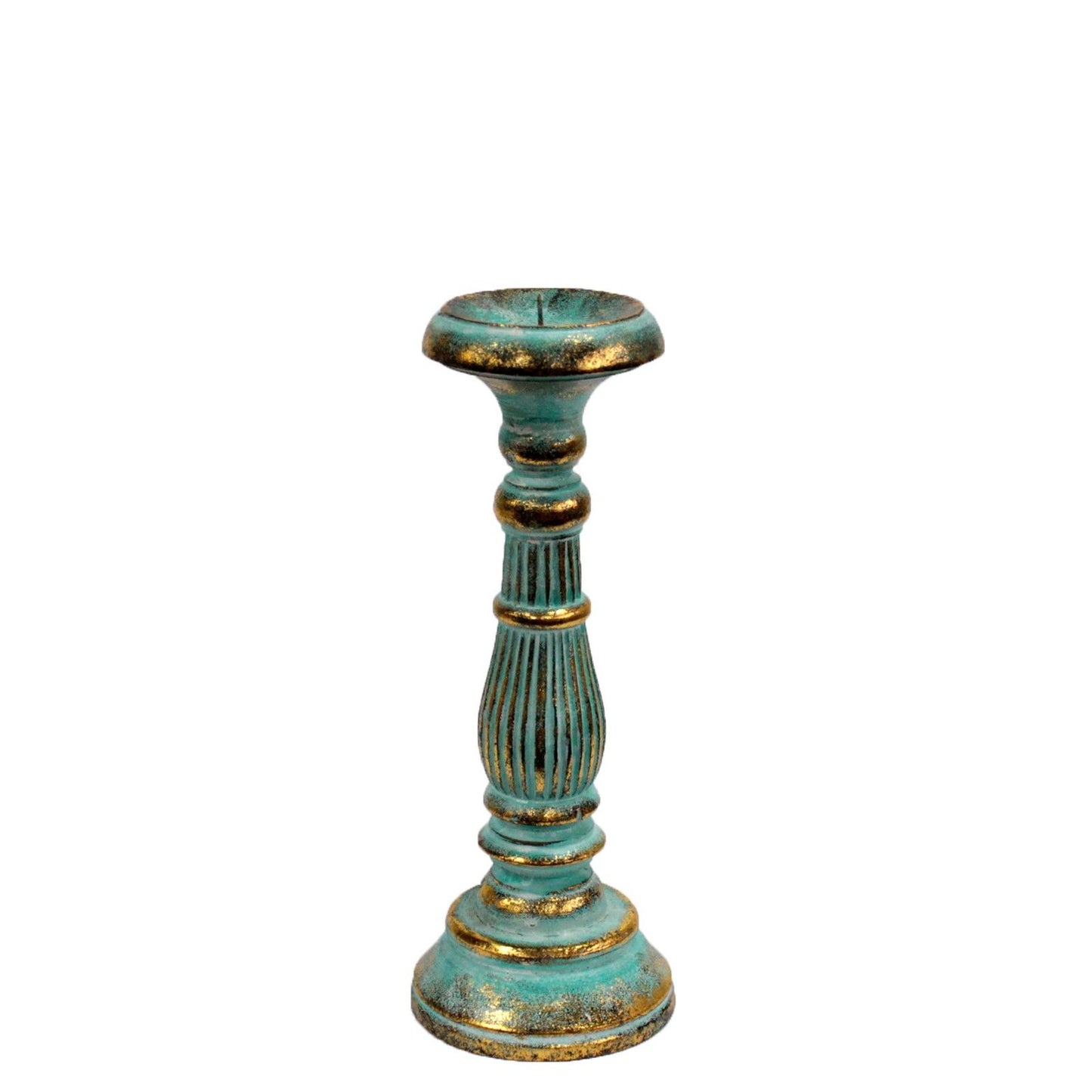Small Candle Stand - Turquois Gold Wooden
