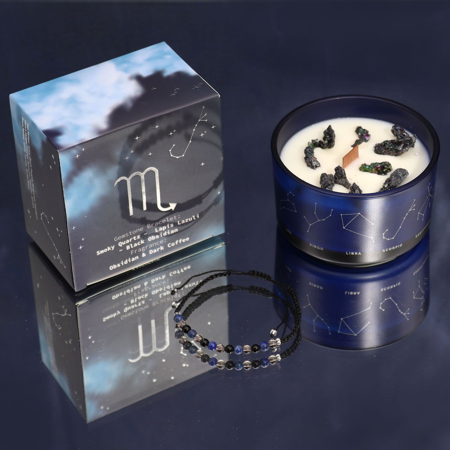 Zodiac Crystal Candle with Gemstone Bracelet – Scorpio