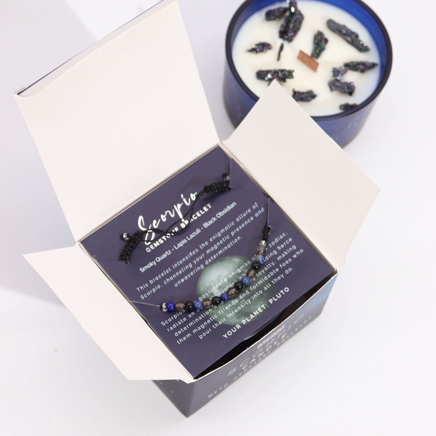 Zodiac Crystal Candle with Gemstone Bracelet – Scorpio