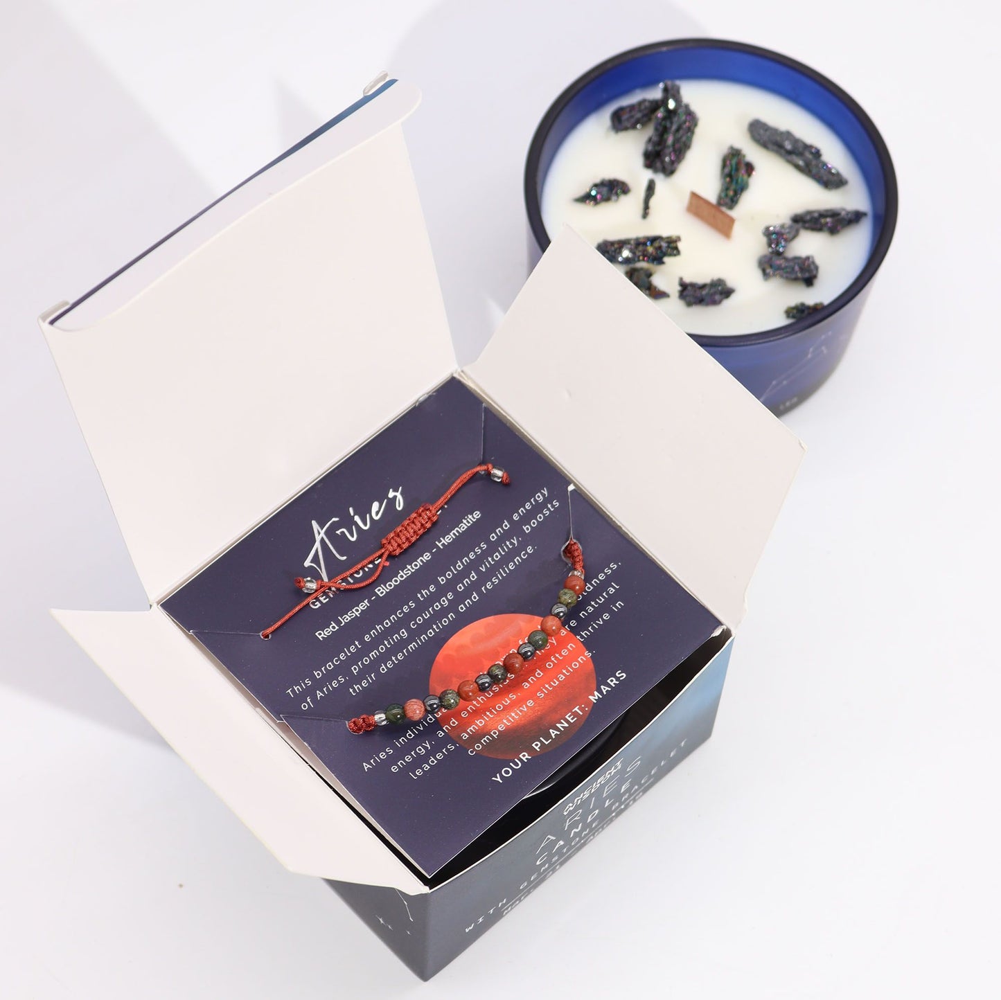 Zodiac Crystal Candle with Gemstone Bracelet – Aries