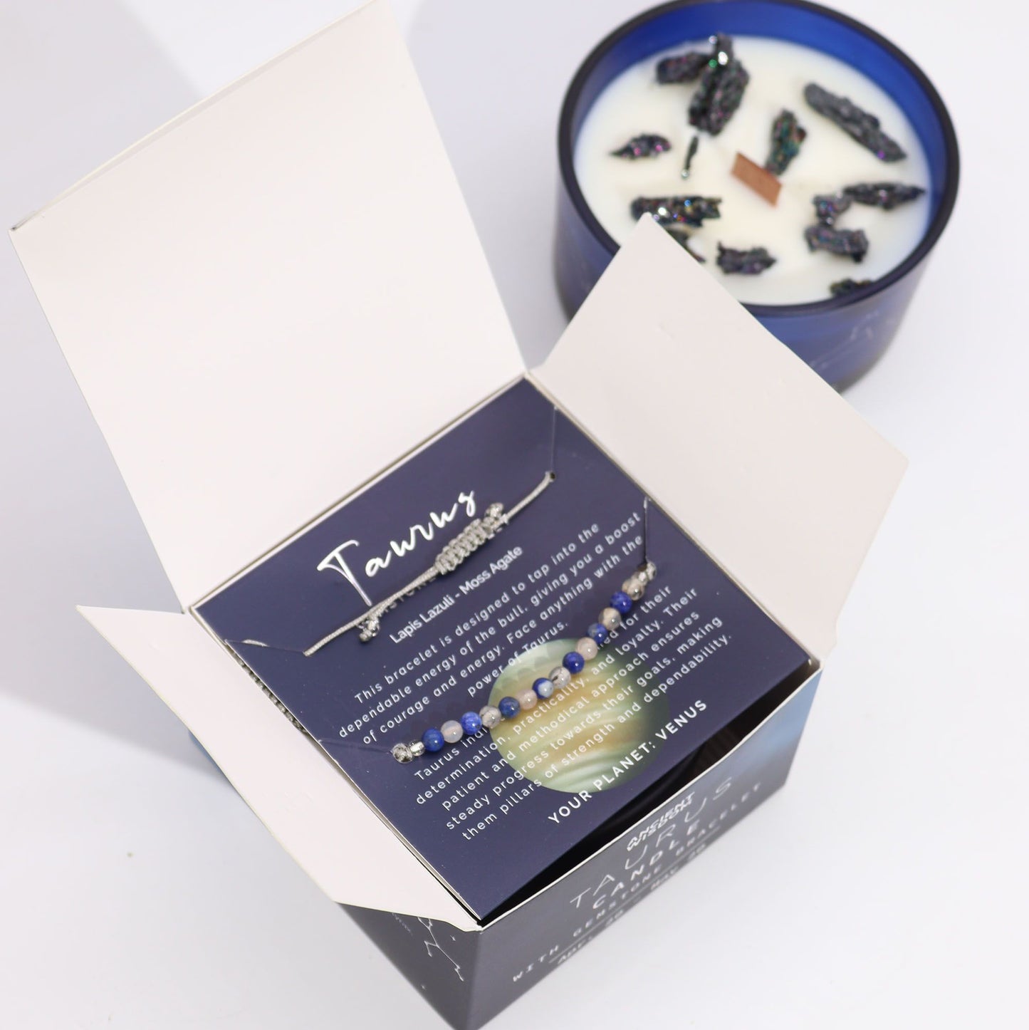 Zodiac Crystal Candle with Gemstone Bracelet – Taurus