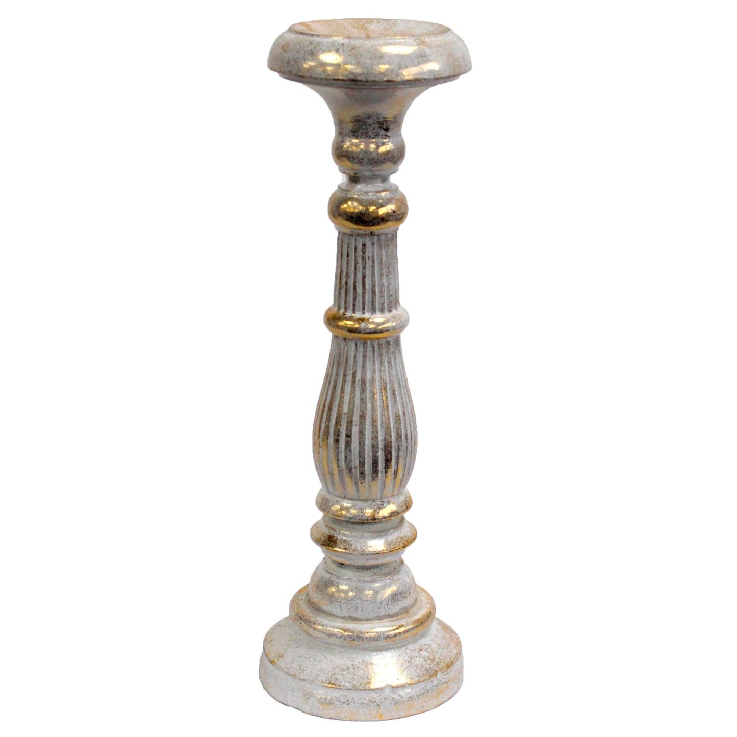 Large Candle Stand - White Gold Wooden