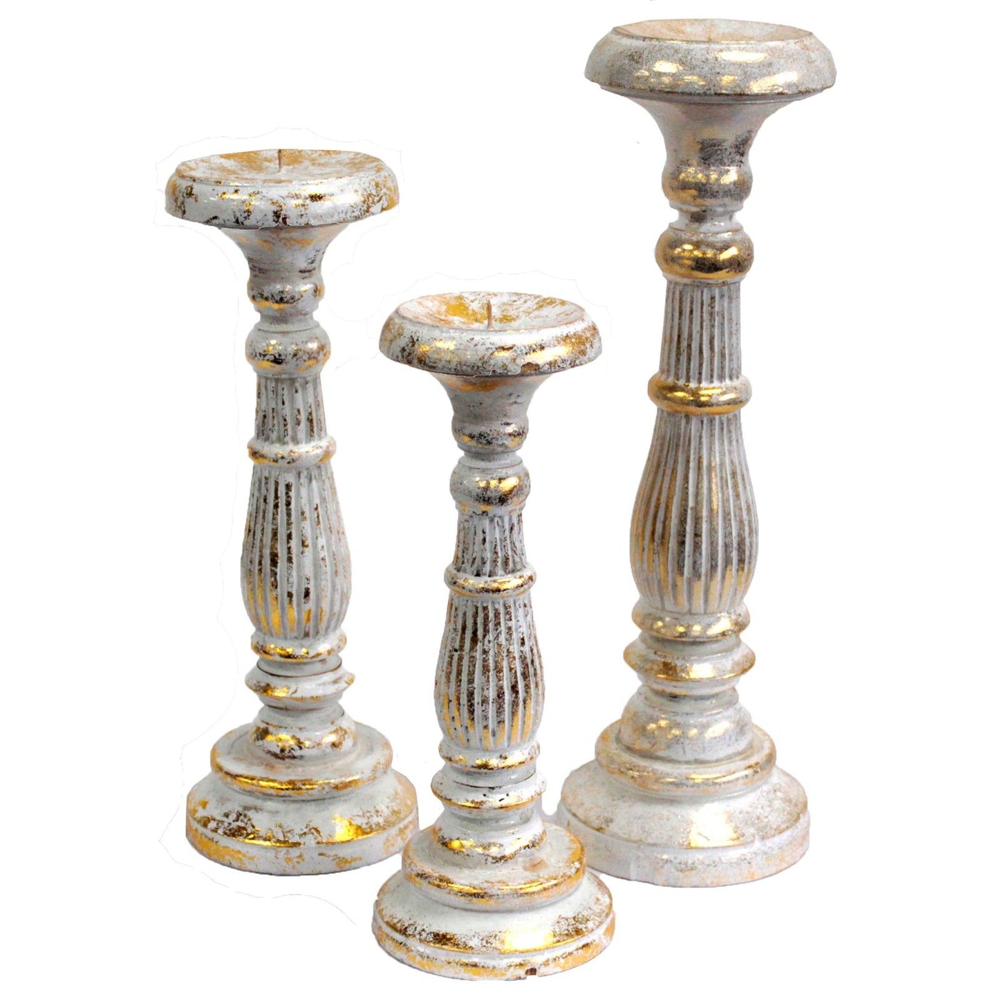Large Candle Stand - White Gold Wooden