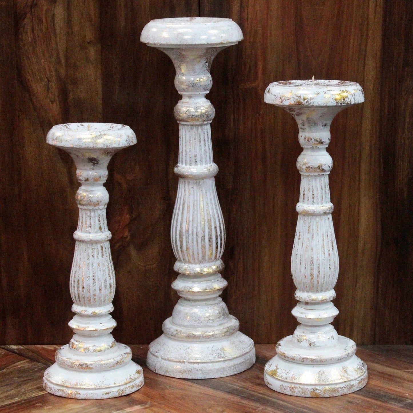 Large Candle Stand - White Gold Wooden