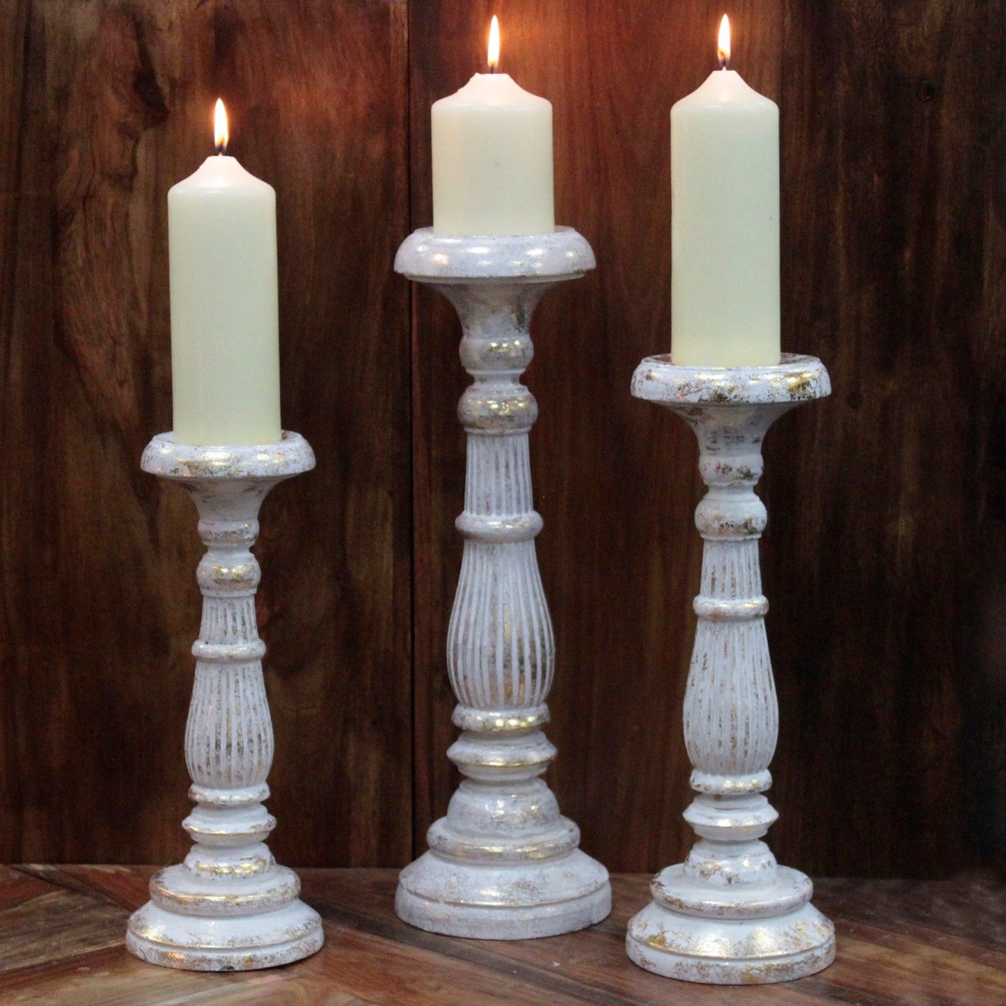 Large Candle Stand - White Gold Wooden