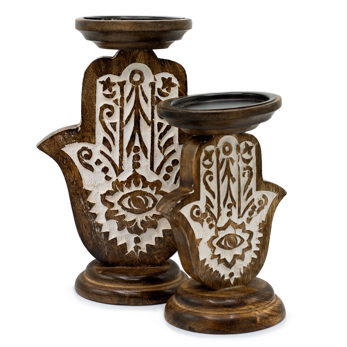 Mango Wood Candle Stand - Hamsa - Large 25x18cm (India)