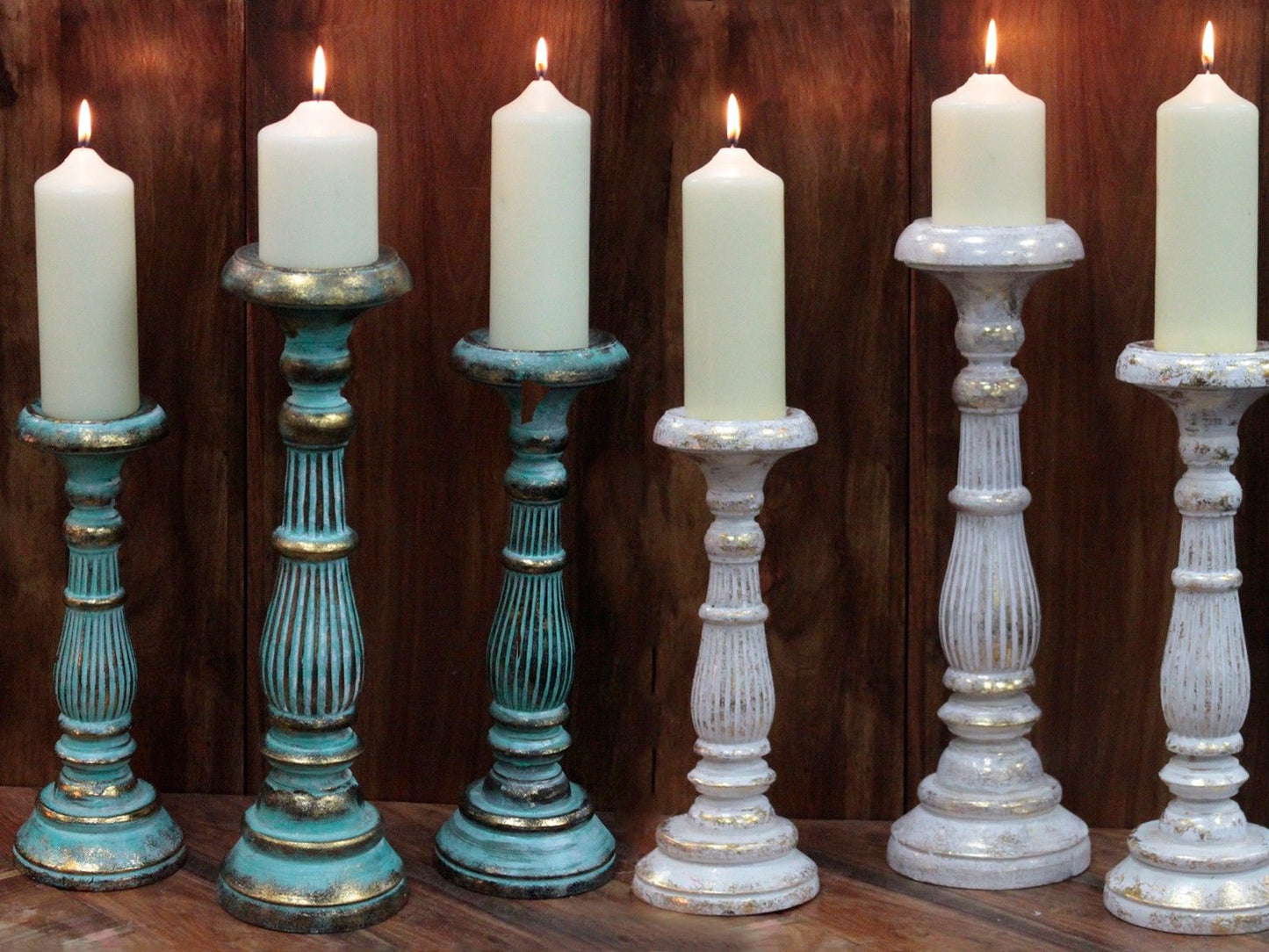 Large Candle Stand - Turquois Gold Wooden