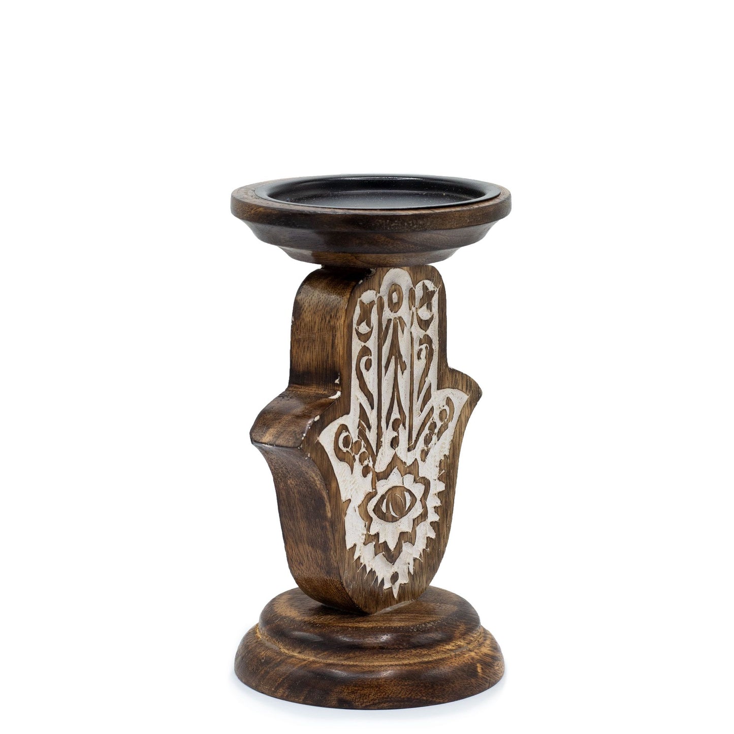 Mango Wood Candle Stand - Hamsa - Small 18x11cm (India)