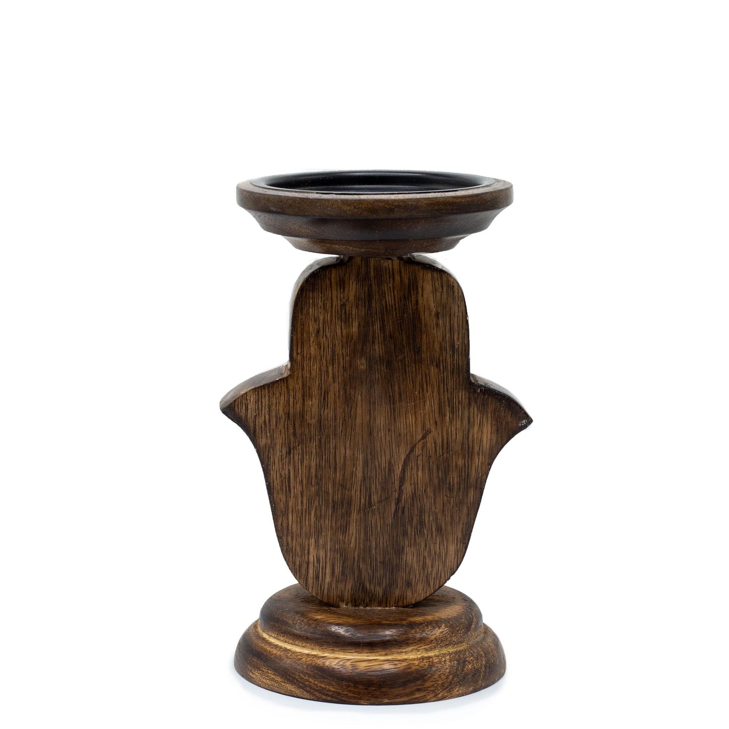 Mango Wood Candle Stand - Hamsa - Small 18x11cm (India)