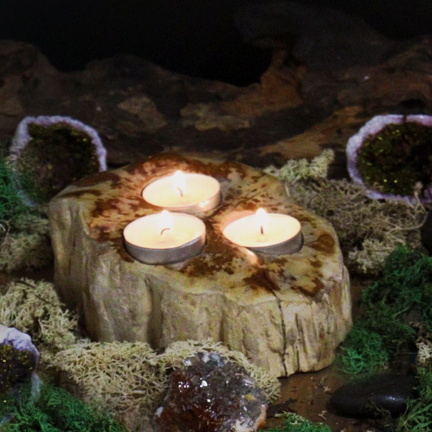 Petrified Wood Candle Holder – Triple