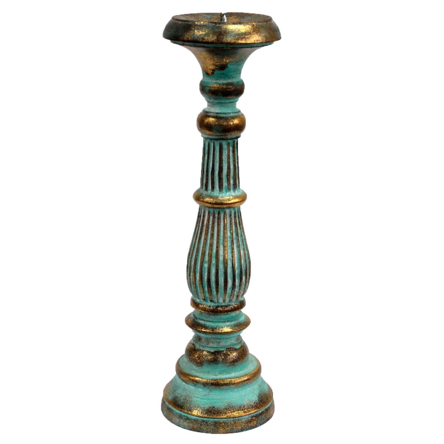 Large Candle Stand - Turquois Gold Wooden