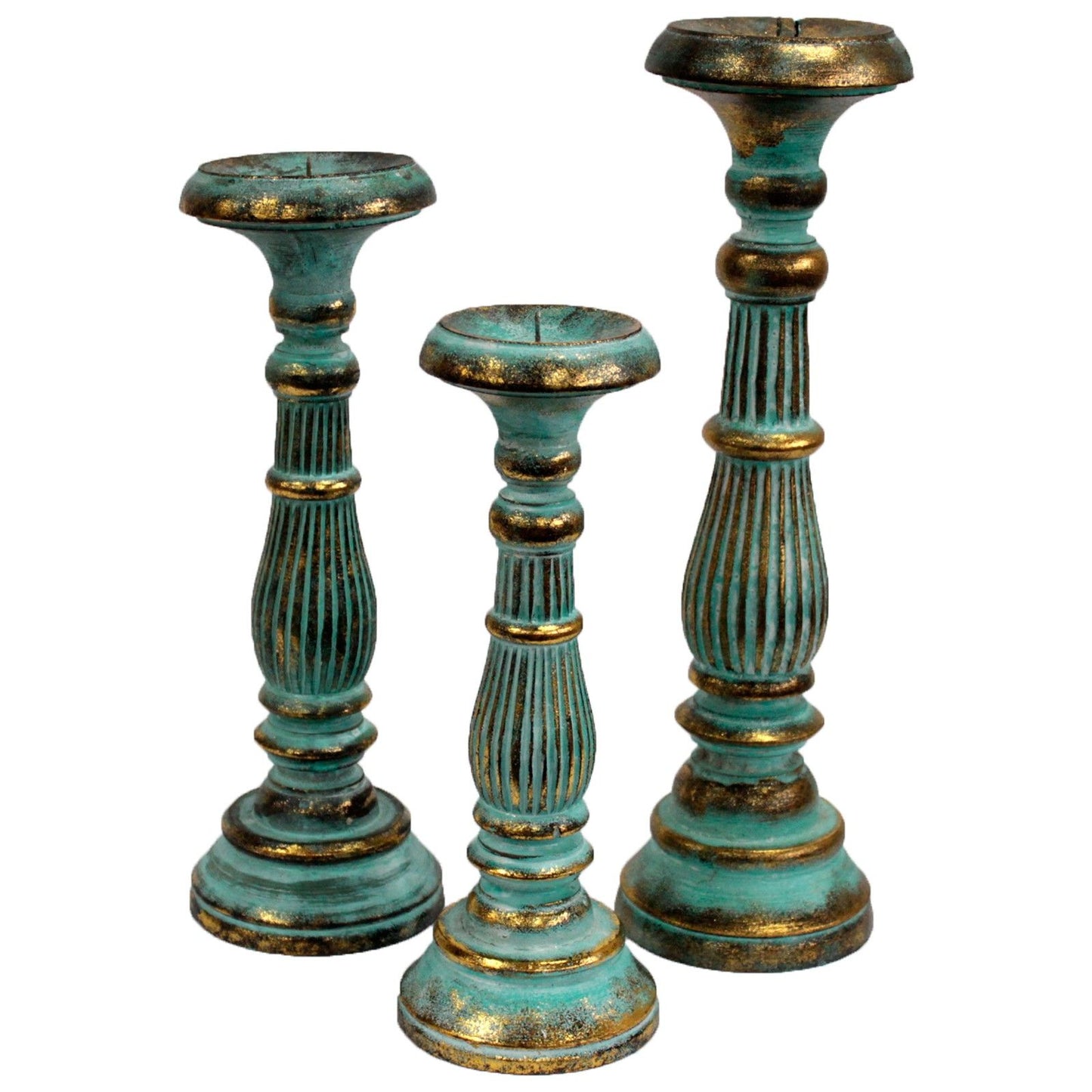 Small Candle Stand - Turquois Gold Wooden