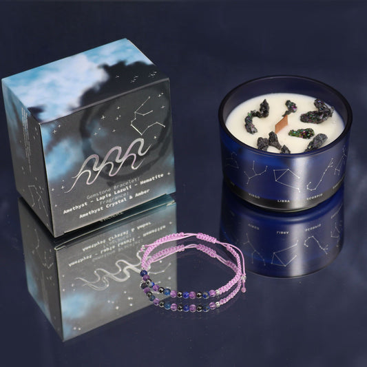 Zodiac Crystal Candle with Gemstone Bracelet – Aquarius