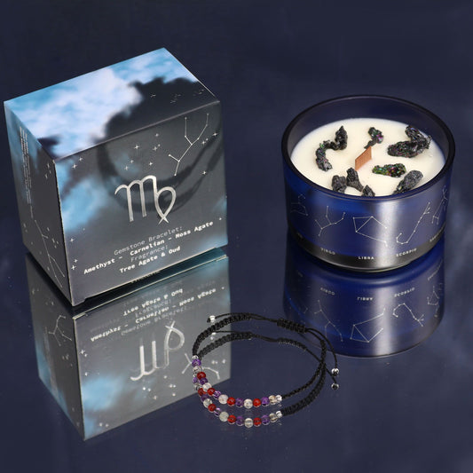 Zodiac Crystal Candle with Gemstone Bracelet – Virgo