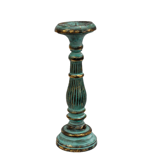 Medium Candle Stand - Turquois Gold Wooden