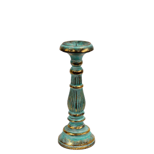 Small Candle Stand - Turquois Gold Wooden