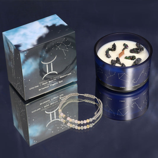 Zodiac Crystal Candle with Gemstone Bracelet – Gemini