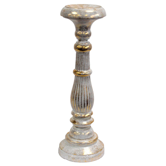 Large Candle Stand - White Gold Wooden
