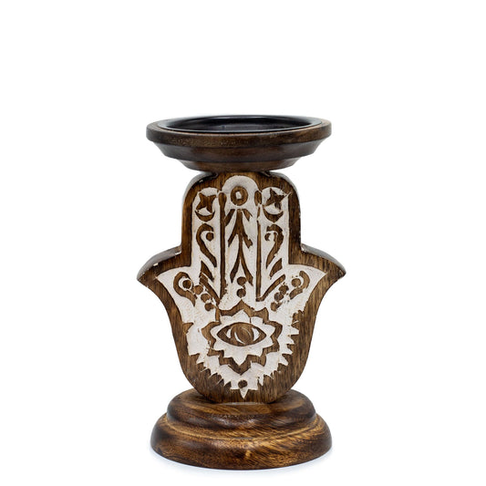 Mango Wood Candle Stand - Hamsa - Small 18x11cm (India)