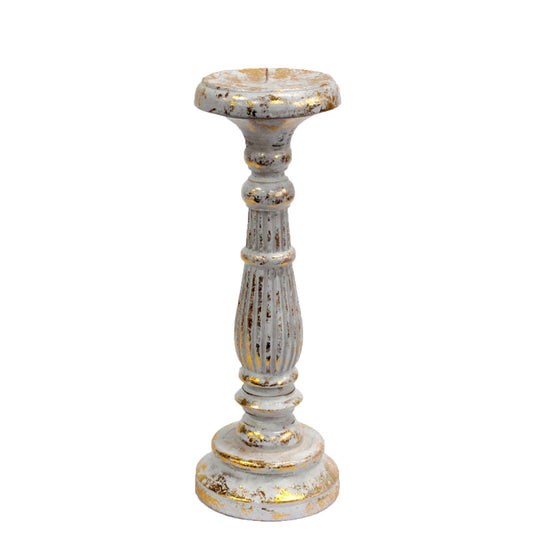 Medium Candle Stand - White Gold Wooden