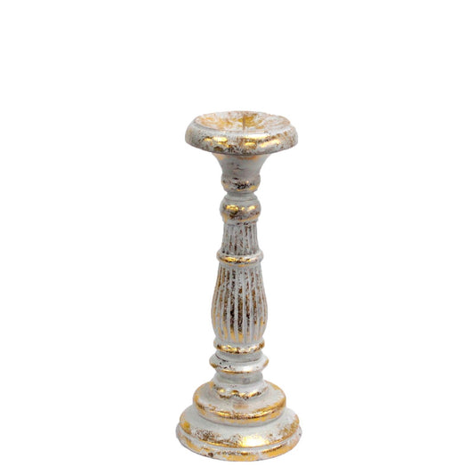 Small Candle Stand - White Gold Wooden