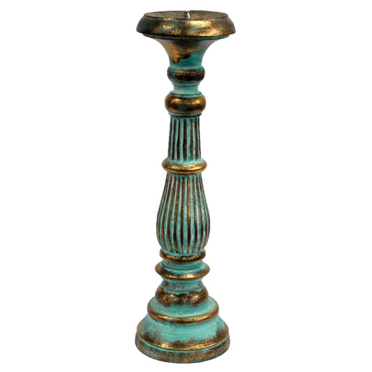 Large Candle Stand - Turquois Gold Wooden