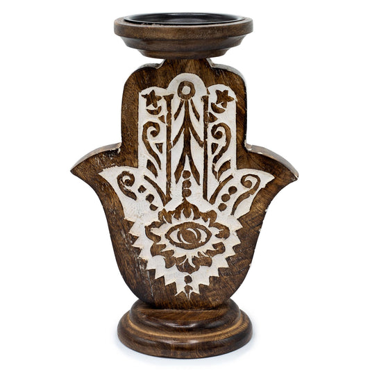 Mango Wood Candle Stand - Hamsa - Large 25x18cm (India)
